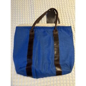 RARE Pinehurst Golf Hand Tote Bag V Leather Blue Canvas‎ Made In USA